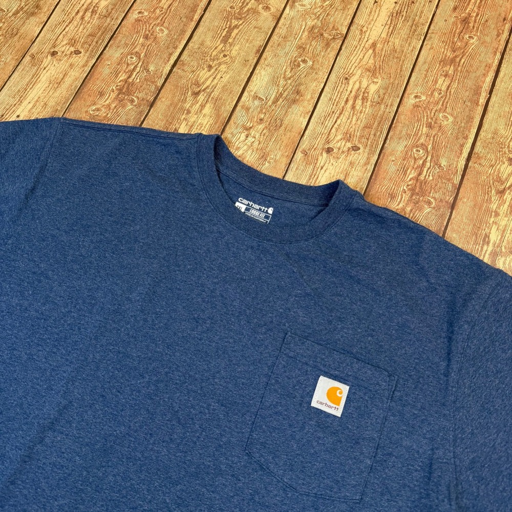 Carhartt K87 Loose Fit Pocket T Shirt Mens 2XL Blue Short Sleeve Cotton Blend